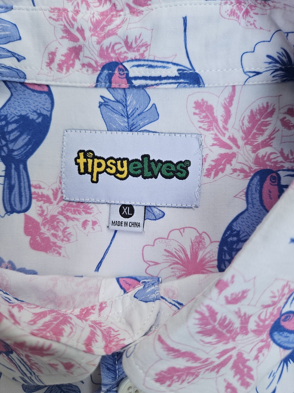 Tipsy Elves Tropical Toucan Print Short Sleeve Button-Down Shirt Size XL - Picture 4 of 13